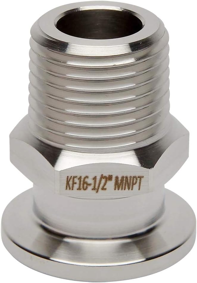 KF-16 NPT Adapter for Vacuum Pipe Fittings, Stainless Steel - 1/2, Male