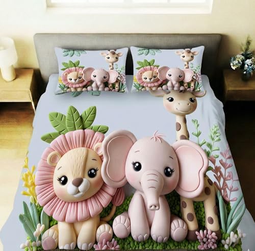 Image of Home Sizzler 7D Digital Print Pastel Safari Soft Microfiber Double Bedsheet with 2 Pillow Covers, 300TC