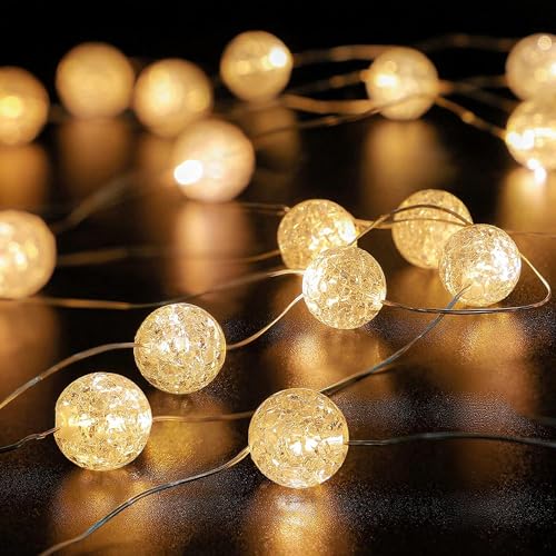 YeahBoom Lichterkette Kristall Kugeln,2M 20LED Kristall Crackle Kugeln...