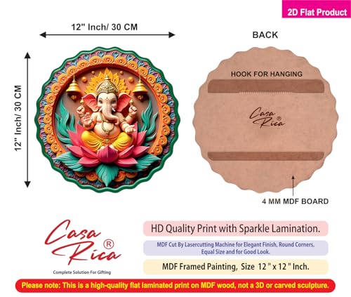 Image of Casa Rica MDF Wooden Wall Art 12x12 Inch | Ganesh Ji Sparkle Laminated Wall Hanging Frame for Living Room, Bedroom, Office & Pooja Room | Modern MDF Home Decor Painting | Wall Hanging Gift Item (GD 001)