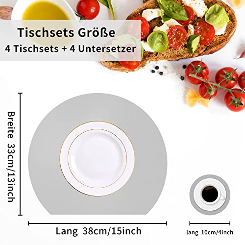 WAKOSAN Leather Placemats and Coasters - Washable, Table Decoration Set of 4 (Semicircle, Grey), Halbkreis - Image 2