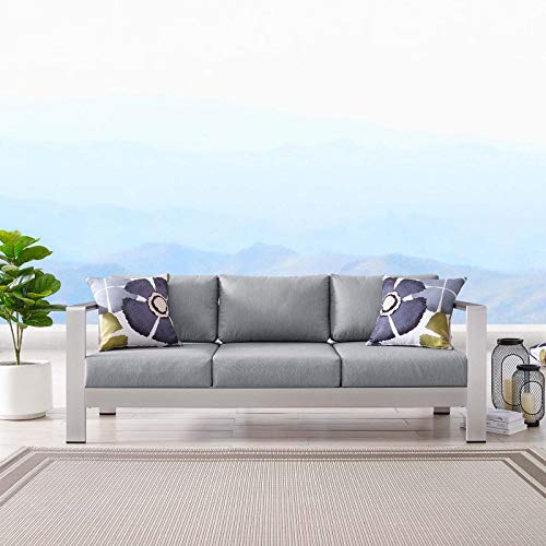 Shore Outdoor Patio Aluminum Sofa in Silver Gray