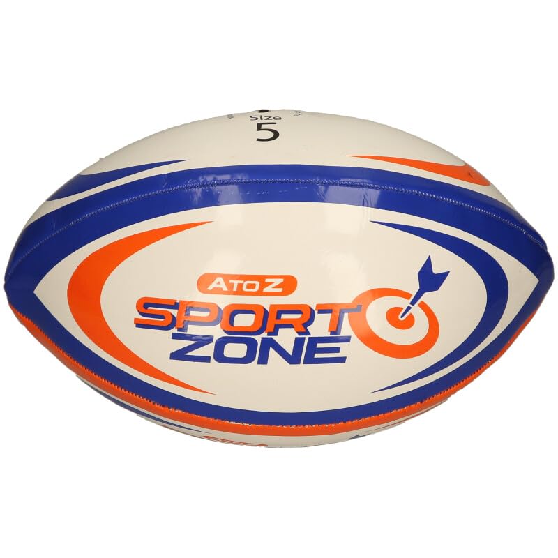 RAJANI Size 5 Stitched Rugby Ball White Blue Orange Durable Match Training Deflated