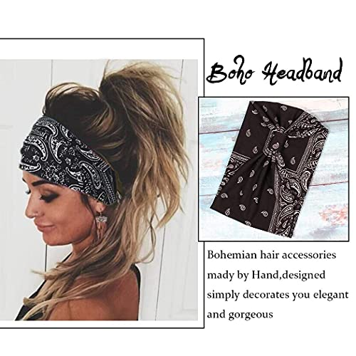 Cakure Boho Wide Headbands Knotted Turban African Yoga Hairbands Stretch Elastic Motorcycle Hair Accessories For Women And Girls Pack Of 3 (Set-1) #TOP3