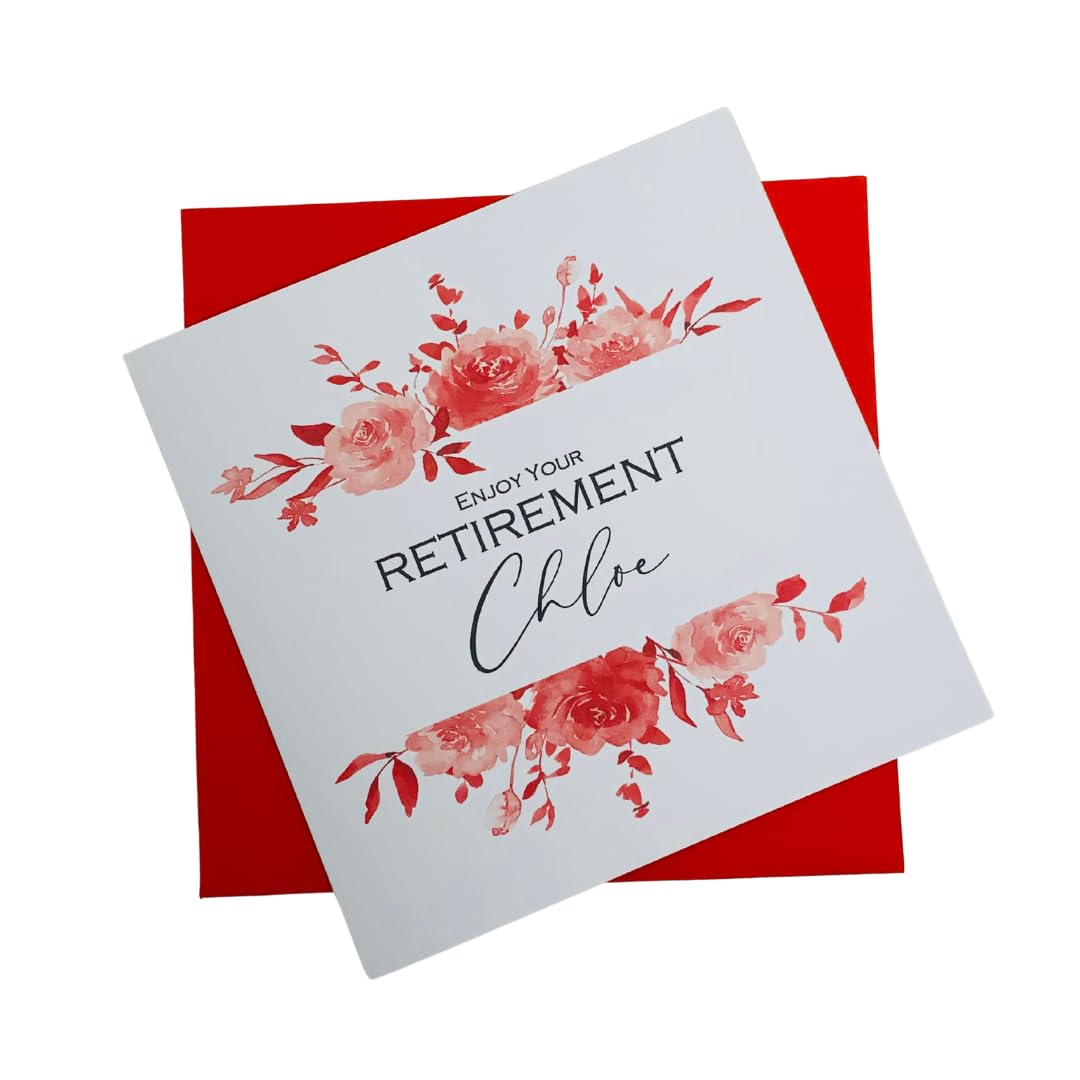 Retirement Card - Personalised Greeting Card for Women Men Colleague Coworker Mum Dad Partner Retired Retiring Leaving Work Good Luck - 9 Colours - Daisy (Red)