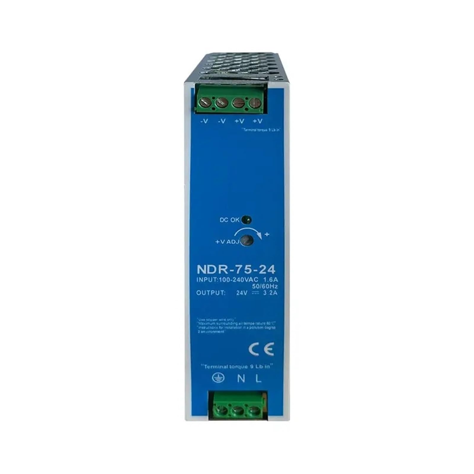 Alimentation à découpage sur Rail DIN Alimentation à découpage Industrielle CA/CC 12 V 24 V 48 V NDR75W montée sur Rail DIN, Sortie Simple(NDR-75W-24V 3.2A)