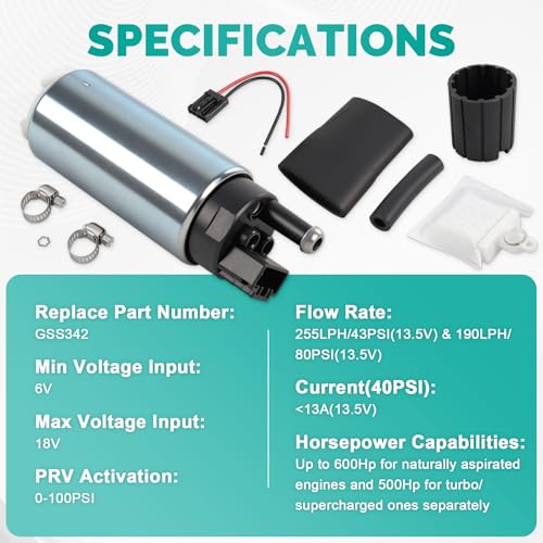 GSS342 255LPH High Flow High Pressure Electric Fuel Pump – Universal Performance Fuel Pump - Image 3