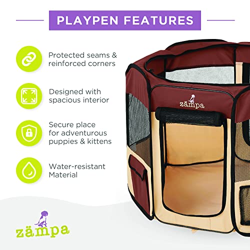 Zampa Dog Playpen Pop Up Portable Playpen for Dogs and Cat, Foldable | Indoor/Outdoor Pen & Travel Pet Carrier + Carrying Case
