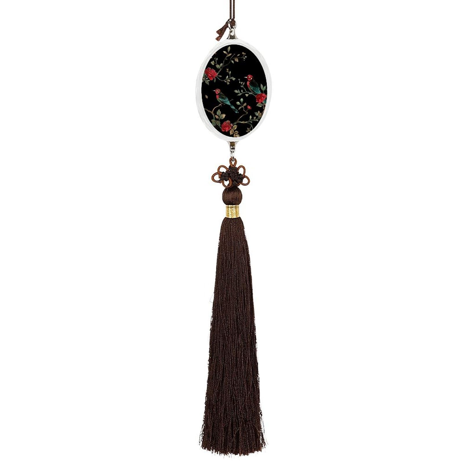 Crystal Car Pendant Charms Ellipse Crystal Rear View Mirror Charms Bird on Vine Auto Hanging Interior Ornament Pendant Car Interior Accessories for Women Men Auto Decor