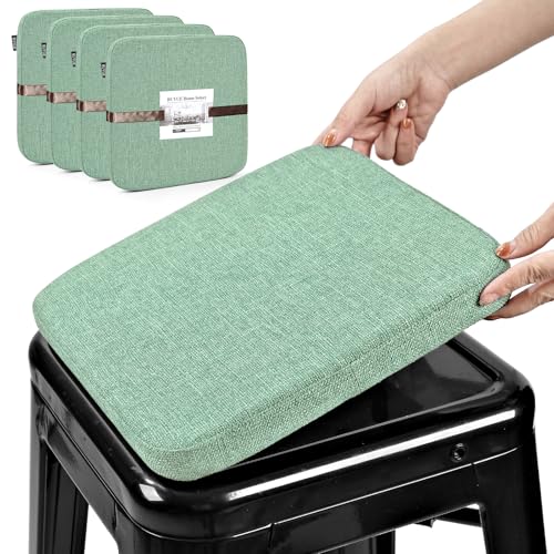 Image of BUYUE Friendly Woven Fabric Magnetic Bar Stool Cushions Set of 4, Enhanced Anti-Slip Breathable Small Chair Seat Pads for Cafe Bistro Stackable Metal Stools (Square, Light Green, 4 Counts)