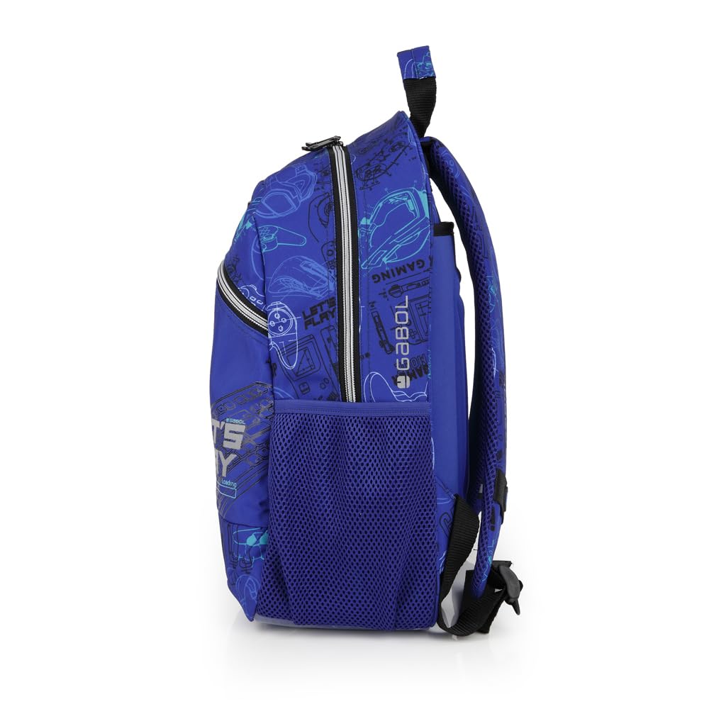 Gabol - Mochila Escolar Adaptable a Carro Gaming 31x41x15 cm - Espalda Termoformada y Bolsillo Lateral - Resistente al Agua con Cremalleras Cubiertas - Diseño Español en Poliéster - Azul