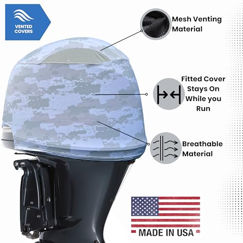 Image of Grey Digital Camo Outboard Motor Cover for Yam V8 F350 HP | Made in USA to Stay on While You Run! | 103D
