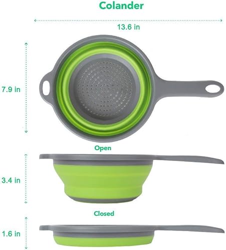 Miniatura 3 de Paquete de 2 coladores plegables de silicona para cocina, coladores plegables con asas, colador plegable que ahorra espacio para drenar pasta