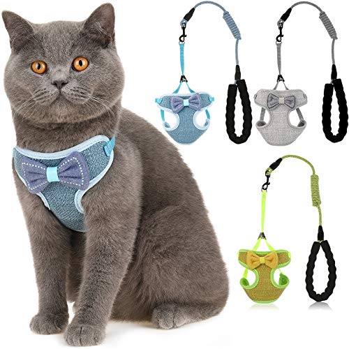 Frienda 3 Packs Cat Harness and Leash Set for Walking, Escape Proof Soft Mesh Vest Harness and Leash Strap with Bowknot for Small Dog and Cat (5.5-22 Pounds)