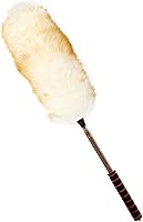 Vista 15 de Plumero de lana de cordero de 16 pulgadas de largo, mango de madera maciza, correa para colgar de cuero para limpiar ventiladores de techo