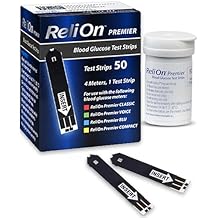 Blood Glucose Test Strips | 50 Count | Diabetic Supplies for Glucose Monitor | Accurate Blood Glucose Monitoring | Tiras para Medir la Glucosa | Compatible with ReliOn Premier Meters