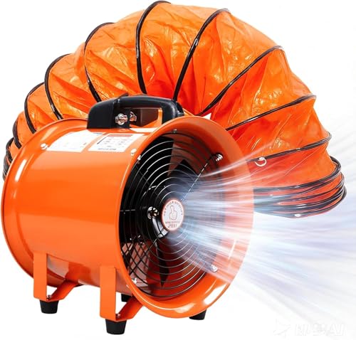 Image of WUDLEP Dust Extractor Ventilation Fan, 12" 380W Dust Fume Extractor Ventilation Fan with 10m Thickened Duct, Portable Hose Workshop Fume Air Blower for Workshops, Welding Booths, Factories