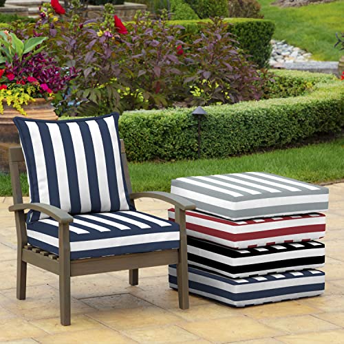 Image of Arden Deep Seat Outdoor Chair Cushion Set, 24 in x 24 in, Weather-Proof, Rain-Proof, Fade Resistant Patio Cushion Set for Chair, Sofa, and Couch Sapphire Blue Cabana Stripe