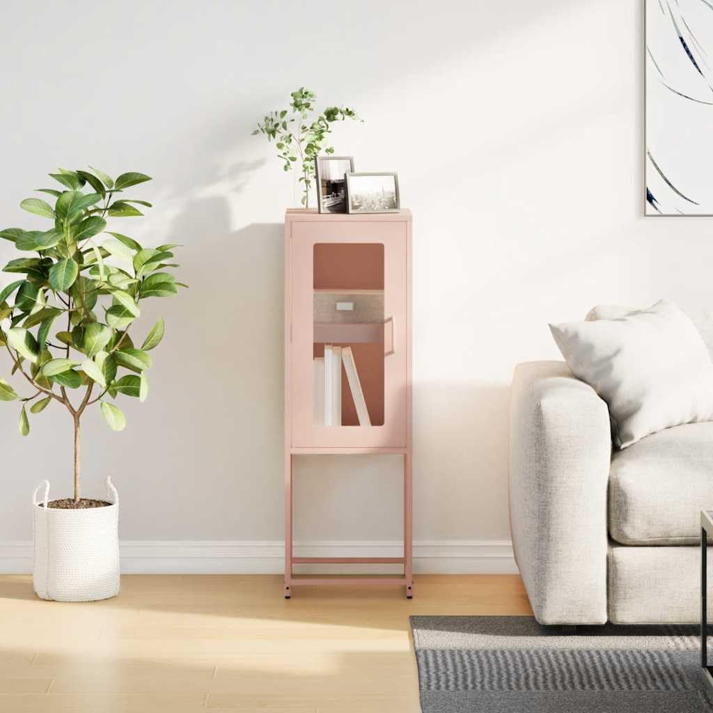 Credenza Rosa in Acciaio Laminato a Freddo 36x39x107 cm con Ampio Spazio di Archiviazione e Maniglie Pratiche, Mobile Multiuso per Cucina Bagno o Ingresso, Struttura Stabile