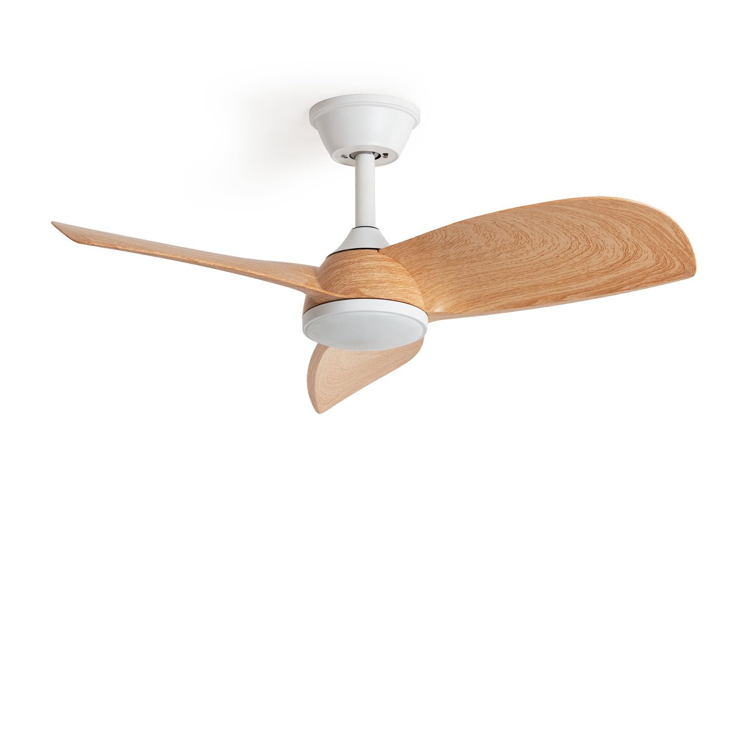 LEDKIA LIGHTING Ventilador de Techo Poros Evo Blanco y Madera con Luz LED CCT, Motor DC Silencioso 30W, 6 Velocidades, 90 cm, 48 dB, Mando, Dormitorio y Salón Pequeño
