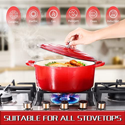 6 Quart Enameled Dutch Oven, Cast Iron Dutch Oven, Covered Dutch Oven, Enamel Stockpot With Lid, Red #TOP2
