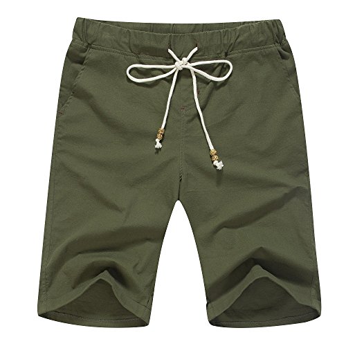 Janmid Men's Linen Casual Classic Fit Short Army Green XS