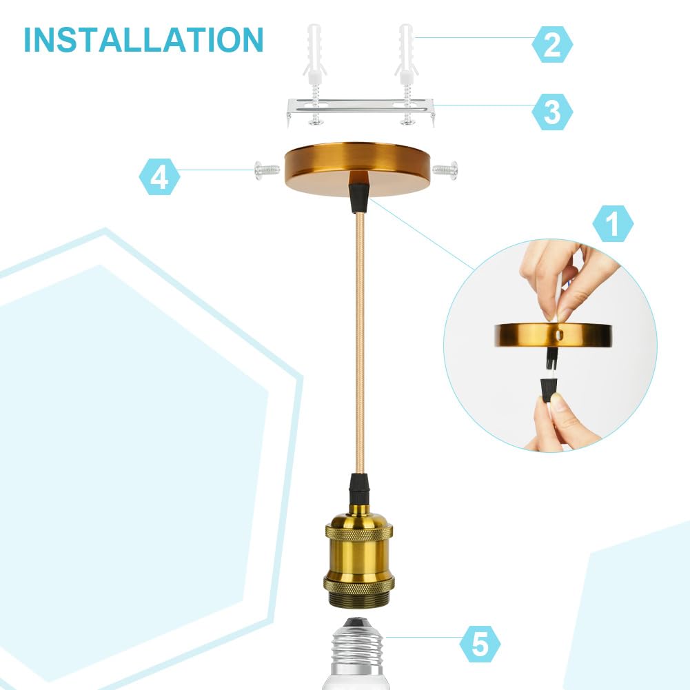 AUAUY Vintage Pendant Light Fitting, Metal E27 Lamp Holder for Ceiling Pendant Light with 90CM Adjustable Cable - Image 4