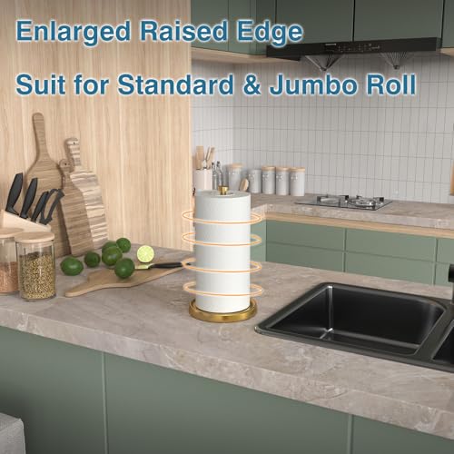 Image of Paper Towel Holder Countertop, Gold Kitchen Accessories Decor, Stainless Steel, Weighted Base, Gold, Paper Towel Roll Holder Stand with Ratchet Mechanism for Kitchen Bathroom Farmhouse Essentials