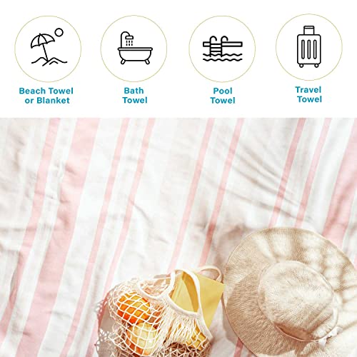 Superior Oversized Cotton Beach Towel For Adults And Kids, Quick Drying Towels For Pool, Spa, Resort, Hotel, Camping, Travel, Super Absorbent, Striped With Tassels, Meera Collection, Fuchsia #TOP4