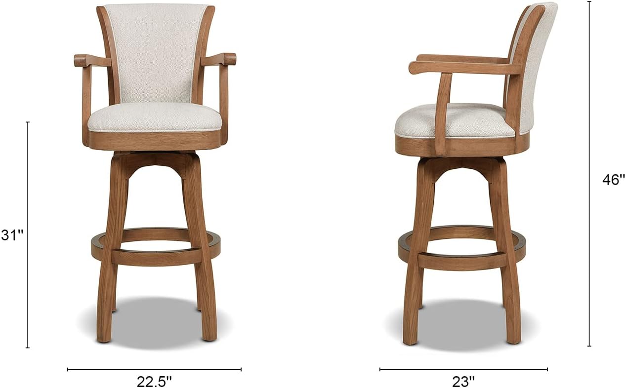 Jennifer Taylor Home Williams Set of Two 31” Swivel Bar Stool with Armrests, White Pepper Stain Resistant High Performance Polyester