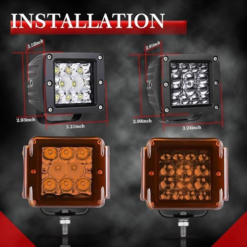 Image of 3 Inch Amber LED Pods Covers 2PCS Square Cube Lights Covers PC Protective Bar Lens 3X3 Pod Covers for Fog Ditch Offroad Driving