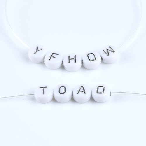 Vista 33 de Song Xi 1200 cuentas redondas blancas del alfabeto de acrílico, cuentas de letras negras de 0.157 x 0.27 pulgadas para pulseras y llaveros