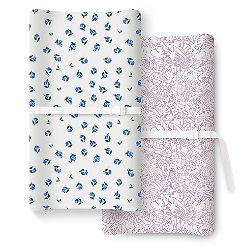 Image of Premium Jersey Knit Cotton Changing Pad Cover for Baby Girls Boys, TotBasic Natural Comfort Diaper Change Table Pad Covers, Ultra Soft Breathable Changing Pad Sheets, 2 Pack (Purpleline, Bluefloral)