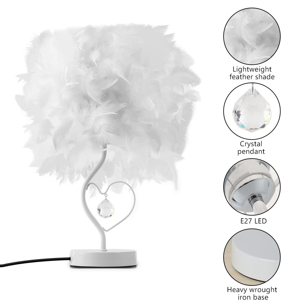Elegant White Feather Lamp with Cloud Lampshade for Bedside Table Bedroom, Living Room - Romantic Decor, Medium - Image 4