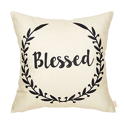 Fahrendom Rustic Blessed Olive Branch Vine Wreath Vintage Country Style Retro Farmhouse Quote Gift Cotton Linen Home Decorative Throw Pillow Case Cushion Cover with Words for Sofa Couch 18 x 18 Inch