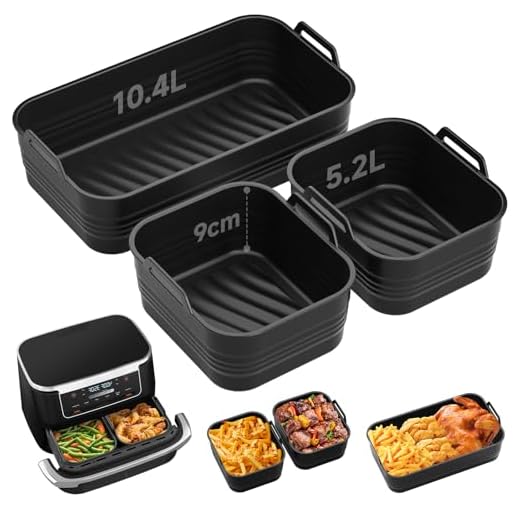 Alyvisun Molde Silicona Freidora de Aire, 3 Piezas Recipientes Air Fryer Reutilizable Bandejas Airfryer Cesta Plegable Utensilios Moldes para Freidora sin Aceite de 10 L/10,4 L (1x10,4 L+2x5,2 L)
