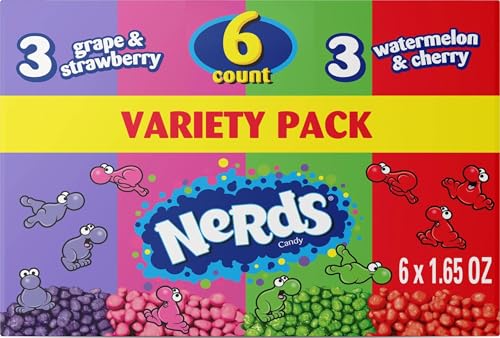 Image of NERDS Variety Pack Candy, Grape Strawberry, Watermelon Cherry, 9.9 oz, 6 Pk