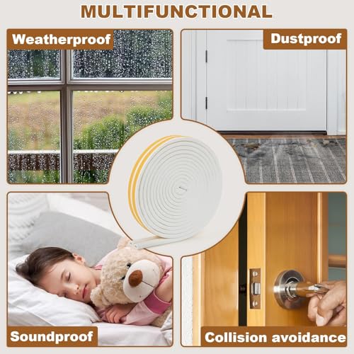 Image of Sealing Tape for Doors Windows, Self-Adhesive Foam Tape, Door Seal Window, Rubber Foam Seal Anti-Collision /Soundproof /Waterproof /Dustproof, 5 m, White