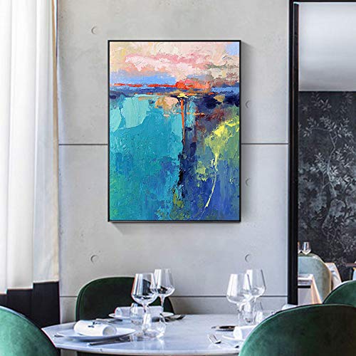 Toile abstraite feuille d'or et bleu Klein de style nordique pour intérieur chic