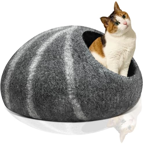 ZRZHUORUN Wool Cat Cave Cats Felted Wool Cat Cave Merino Wool Cat Bed Round Cave Cats House Mat Handmade Self Warming Comfort Cat Hiding Spots Cat House for Indoor