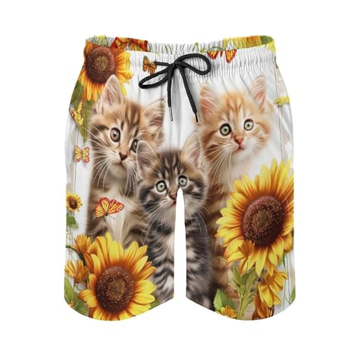 Shorts de surf à séchage rapide pour hommes avec fleurs et chats - 4
