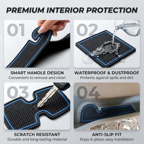 Image of Car Drome Rubber The Mat Store Door Cup Mats | Maruti Suzuki Swift Dzire for Model Year from 2018 Onwards | Premium Decorative Stylish Car Interior Accessories | Set of 11 Mats | Blue Trim
