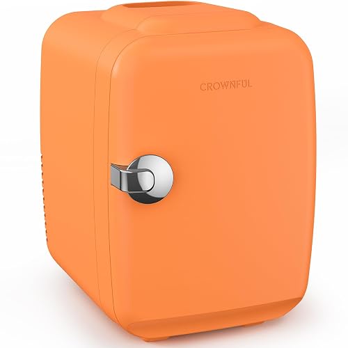 CROWNFUL Mini Fridge 4 Liter 6 Can Cooler and Warmer (Orange)