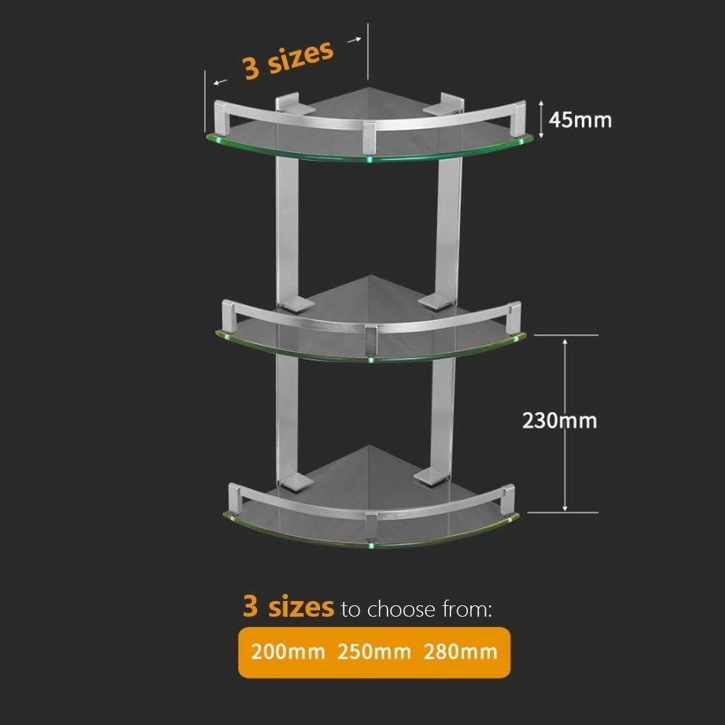Estantes de baño Esquina de Vidrio Templado Montado en la Pared Organizador de Ducha de 3 Niveles Orificios de Montaje de 6 mm Instalación Perforadora 280 mm