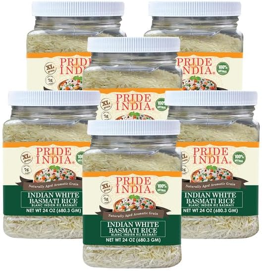 Pride Of India - PACK of 6 - Extra Long Indian Basmati Rice - Naturally Aged Aromatic Grain, 1.5 Pound Jar