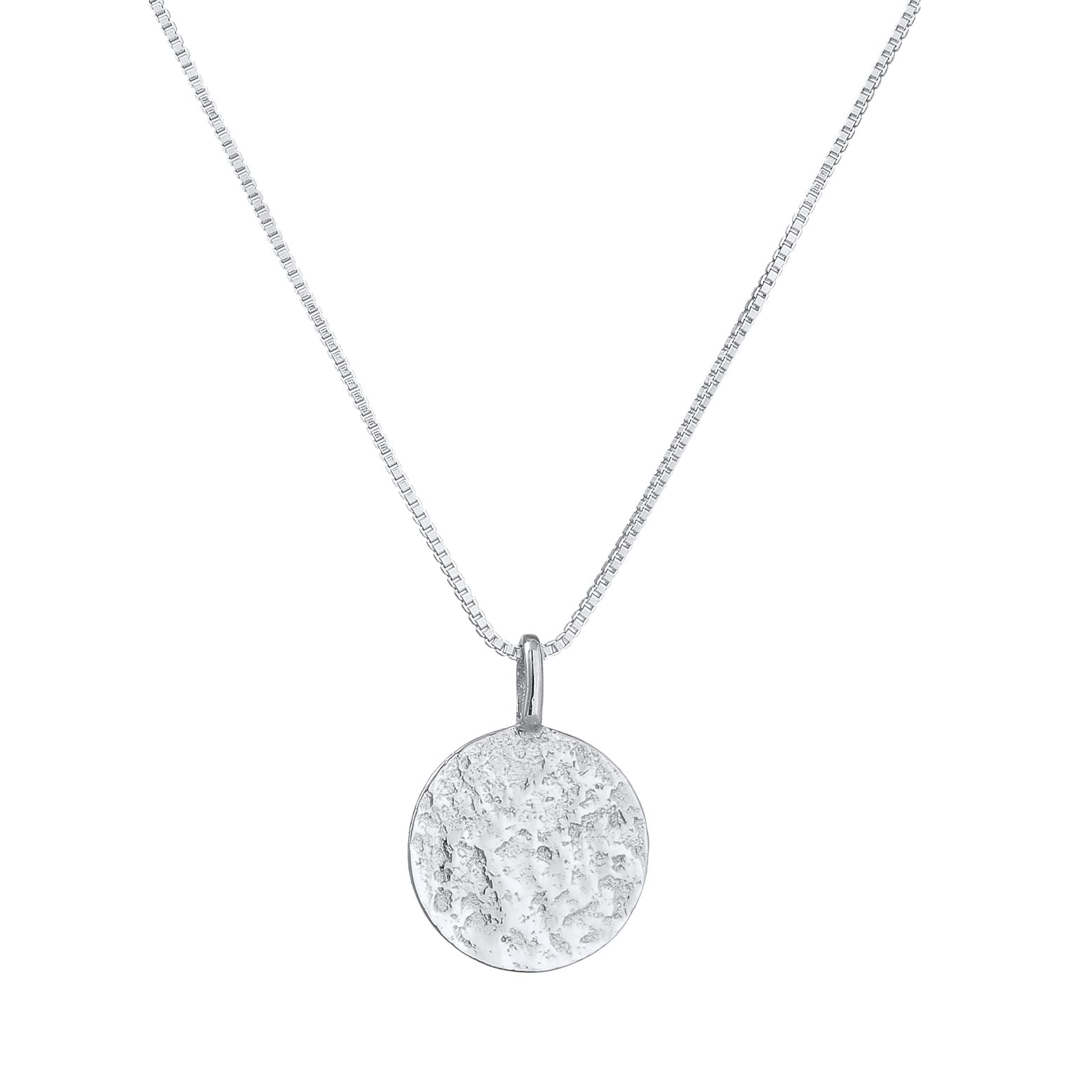 Kuzzoi Collier pour homme avec pendentif rond (15 mm), collier pour homme en argent sterling 925, chaîne avec plaquettes structurées, chaîne pour homme avec pendentif rond fait à la main