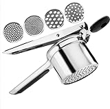 Exsink Kartoffelpresse, Spätzlepresse Edelstahl, Spaghettieispresse mit 4 Austauschbare Sieb, Spagettieis Quetsche, Spaghetti Eispresse für Kartoffelpüree, Gemüsebrei, Obstsäfte