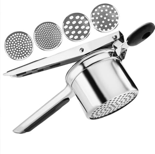 Exsink Passapatate in Acciaio Inox,Professionale Pressa Purea Manuale, Spremiapatate in Acciaio Inox con 4 Dischi Intercambiabili per Verdure, per Purè di Patate, Lavabile in Lavastoviglie