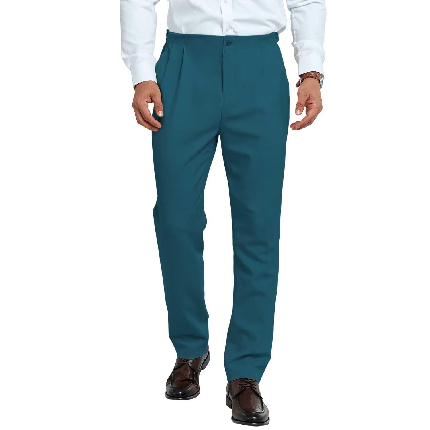 S-Show Mens Pleated Front Dress Pants Regular Fit Casual Slacks Elastic Waist Dress Pants