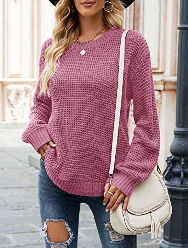 Image of MEROKEETY Women's Winter Fall Long Sleeve Tunic Sweaters 2026 Casual Trendy Crew Neck Waffle Knit Pullover Tops Jumper